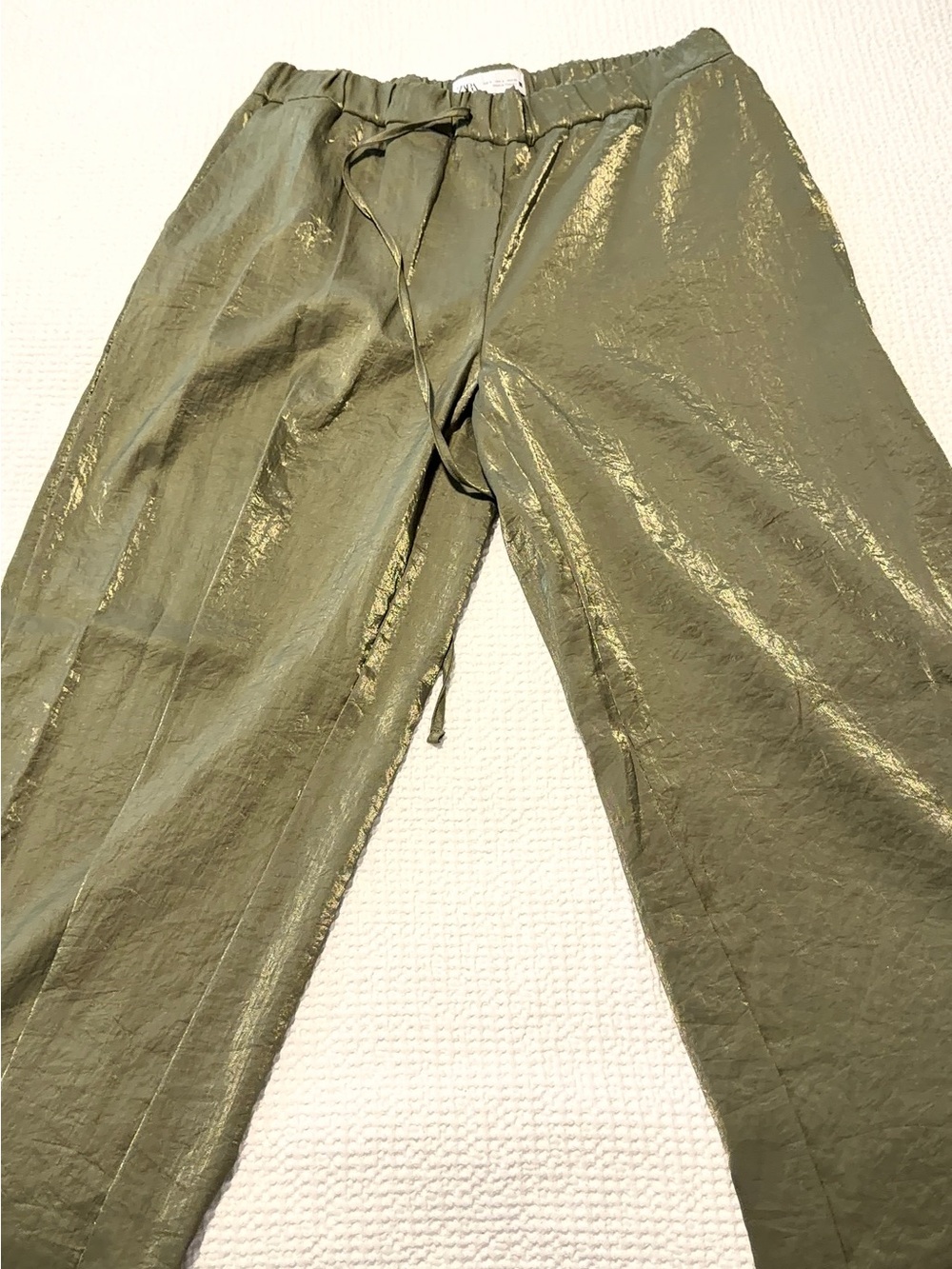 Zara Olive Green Wide-Leg Drawstring Pants